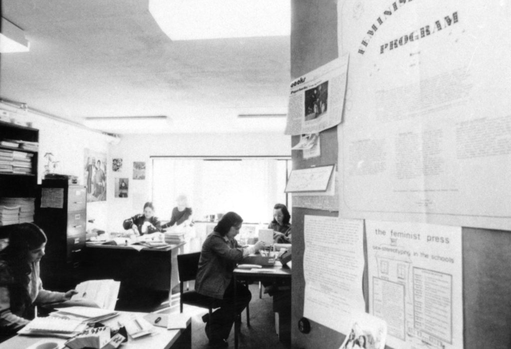 Women working in the offices of the Feminist Press in New York City, 1974