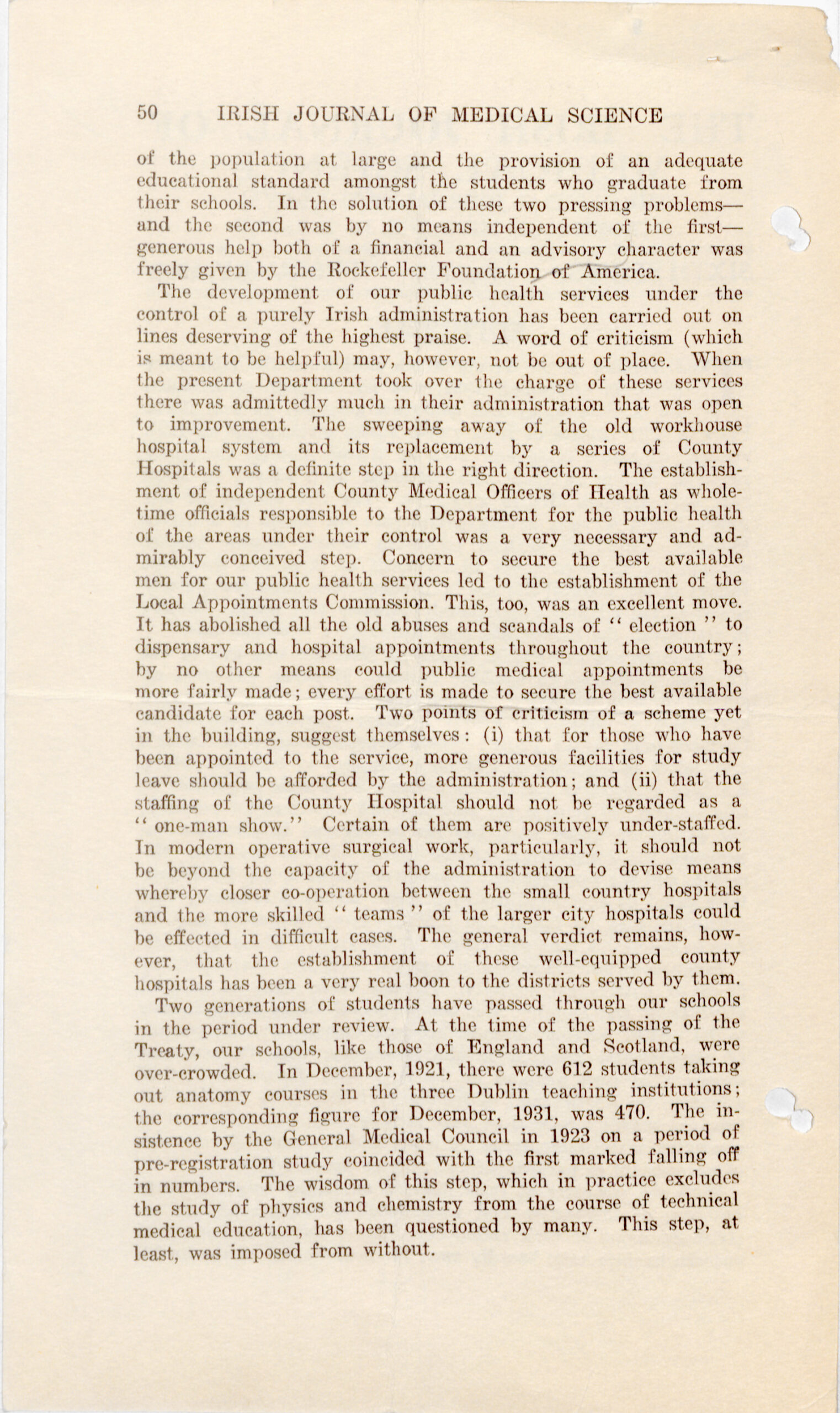 Series of documents from the Irish Journal of Medical Science, 1932. Page two of four.